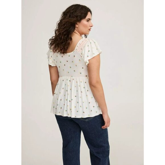 NWT TORRID Smocked Flutter Sleeve Babydoll Top - Picture 3 of 4